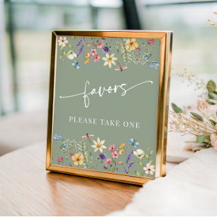 Sage Green Wildflowers Bridal Shower Table Sign