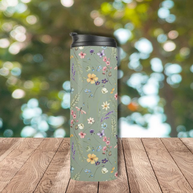  Sage Green Wildflowers Personalised  Thermal Tumbler (Creator Uploaded)