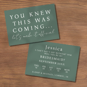 Sage Green Will You Be My Bridesmaid Proposal Card