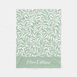 Sage Green Willow Bough Monogrammed Fleece Blanket