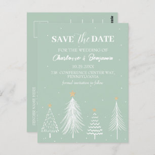 Sage Green Winter Christmas Save the Date Wedding Postcard