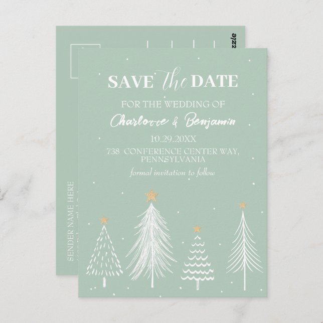 Sage Green Winter Christmas Save the Date Wedding  Postcard (Front/Back)
