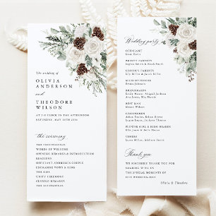 Sage Green Winter Floral Pine Wedding Ceremony Programme