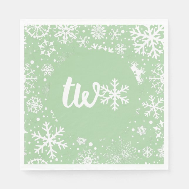 Sage Green Winter Second Birthday Snowflake  Napkin (Front)