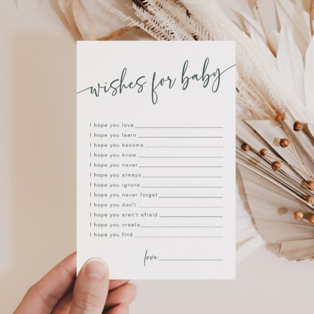 Sage Green Wishes for Baby Modern Advice Card (Creator Uploaded)