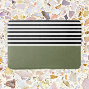 Sage Green With Black and White Stripes Bath Mat