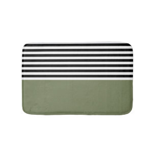 Sage Green With Black and White Stripes Bath Mat
