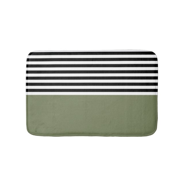 Sage Green With Black and White Stripes Bath Mat (Front)