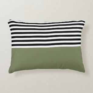 Sage Green With Black and White Stripes Decorative Cushion