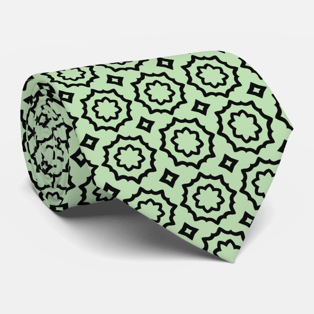 Sage Green with Black Pattern Tie (Rolled)