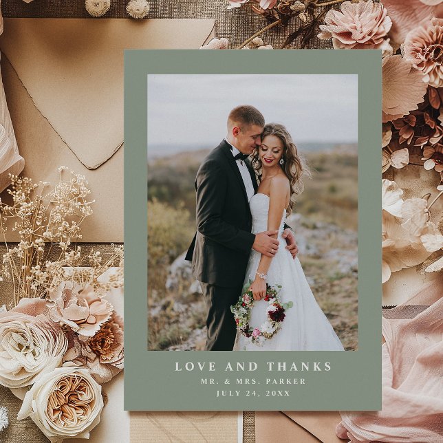 Sage Green with Elegant Text and Photo | Wedding Thank You Card (Creator Uploaded)