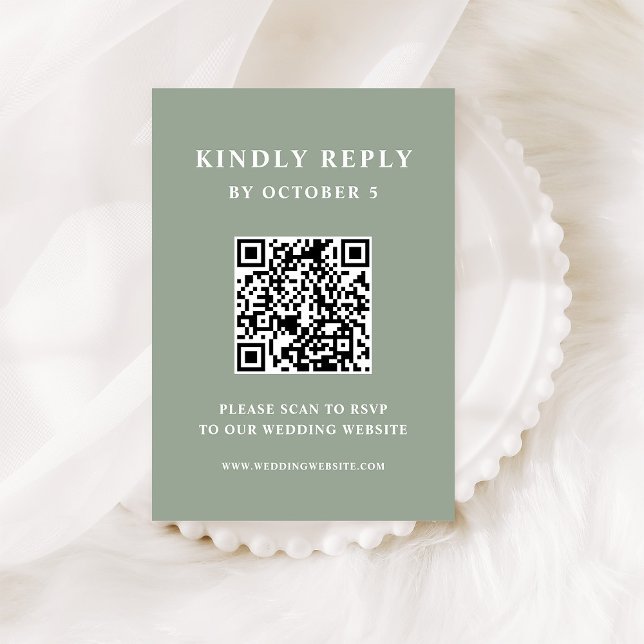 Sage Green with Elegant Text | Wedding QR Code RSVP Card (Creator Uploaded)
