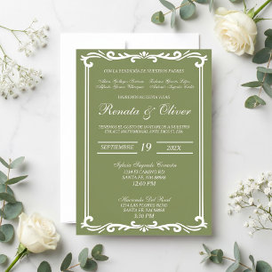 Sage green with frame wedding Spanish  Invitation