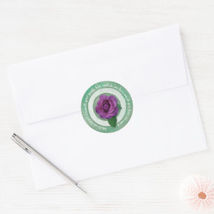Sage Green with Purple Rose Inspirational Quote Classic Round Sticker