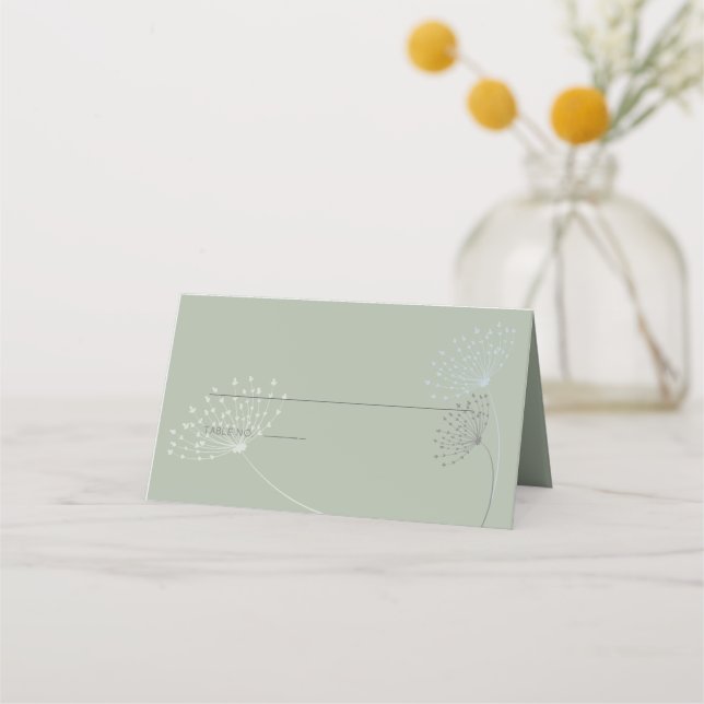 Sage Green  With Simple Doodle Flowers Place Card (Front)