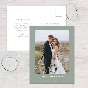 Sage Green with Text and Photo   Wedding Thank You Postcard