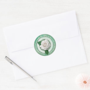 Sage Green with White Rose Inspirational Quote Classic Round Sticker