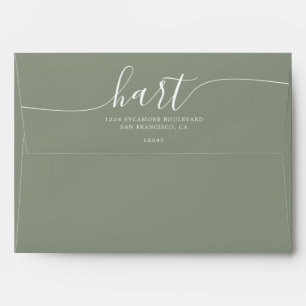 Sage Green with White Script Return Address Envelope