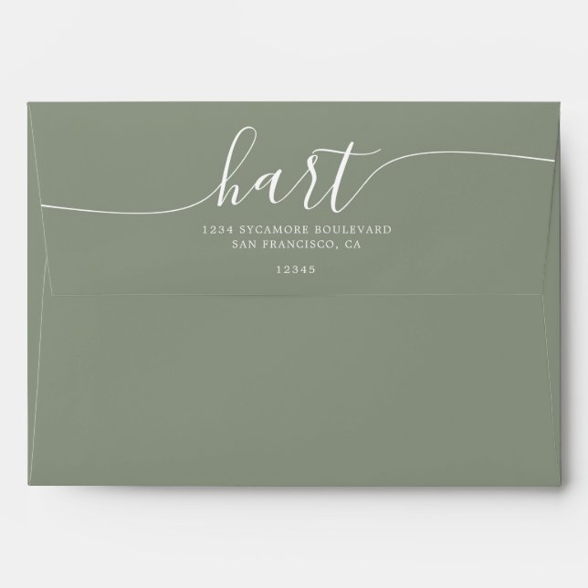 Sage Green with White Script Return Address Envelope (Back (Top Flap))