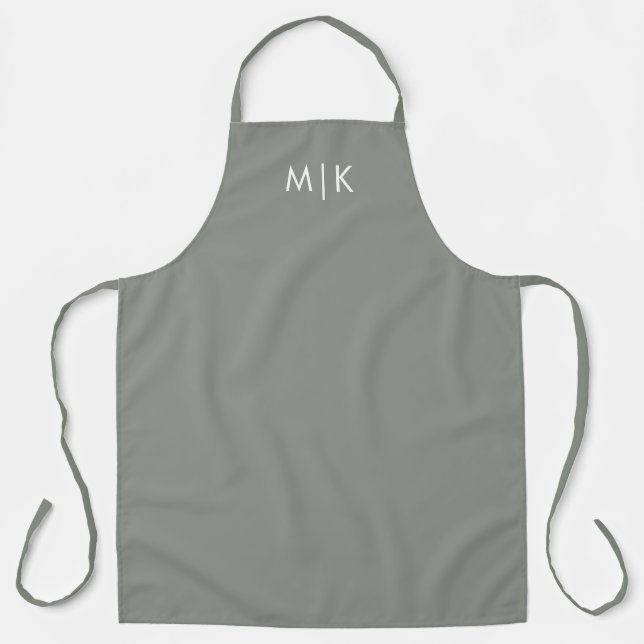 Sage Green with White Text | Modern Monogram Apron (Front)