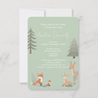 Sage Green Woodland Animal Baby Shower Invitation