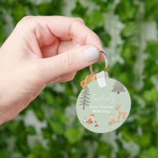 Sage Green Woodland Animal Baby Shower Key Ring