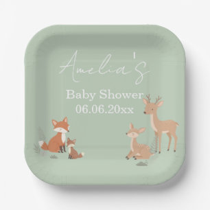 Sage Green Woodland Animal Baby Shower  Paper Plate