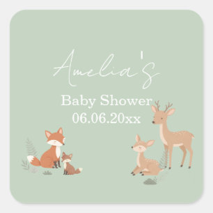Sage Green Woodland Animal Baby Shower  Square Sticker