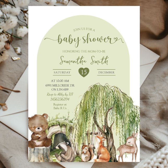 Sage Green Woodland Animals Baby Shower Invitation (Creator Uploaded)