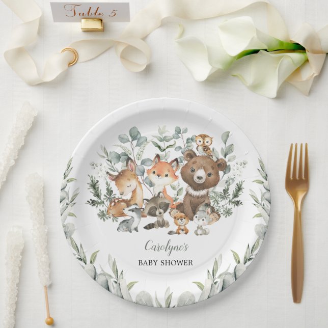 Sage Green Woodland Animals Eucalyptus Baby Shower Paper Plate (Wedding)