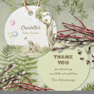 Sage Green Woodland Bear Little Cub Baby Shower Favour Tags