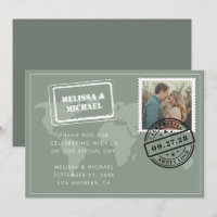 Sage Green World Map Destination Wedding Photo