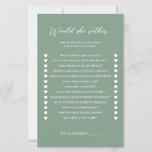 Sage Green Would She Rather Bridal Shower Game