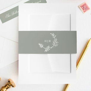Sage Green Wreath Classic Monogram Wedding Invitation Belly Band