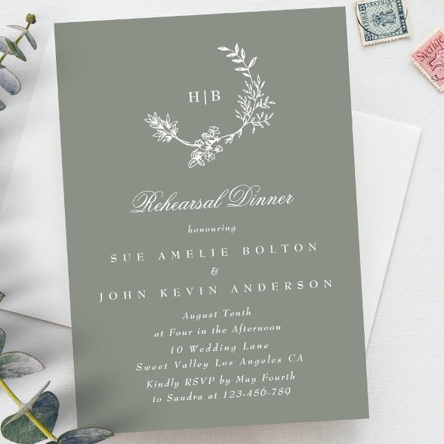 Sage Green Wreath Classic Wedding Rehearsal Dinner Enclosure Card (Creator Uploaded)
