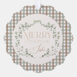 Sage Green Wreath “Merry Christmas” Typography Tree Decoration Card
