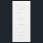 Sage Green Wreath Monogram Elegant Wedding Menu<br><div class="desc">Elegant wedding menu featuring a clean and timeless design with your monogram inside of a wreath crest.</div>