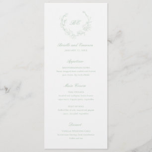 Sage Green Wreath Monogram Elegant Wedding Menu