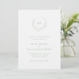 Sage Green Wreath Monogram Elegant Wedding Save The Date