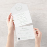Sage Green Wreath Monogram QR Code Elegant Wedding All In One Invitation<br><div class="desc">Elegant all in one wedding invitation featuring a clean and timeless design with your monogram inside of a wreath crest.  Use the template to generate a QR code on the attached RSVP card.</div>