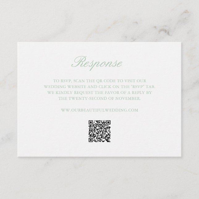 Sage Green Wreath Monogram QR Code Elegant Wedding RSVP Card (Front)