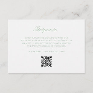 Sage Green Wreath Monogram QR Code Elegant Wedding RSVP Card