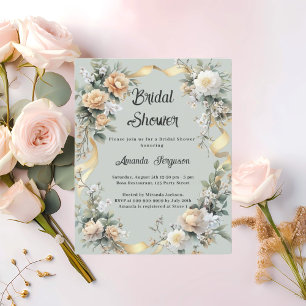 Sage green yellow florals Bridal Shower invitation