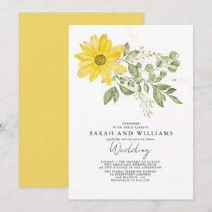 Sage Green Yellow Sunflower Floral Boho Wedding Invitation