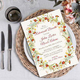 Sage Green Yellow Wildflower Rehearsal Dinner Invitation