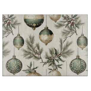 Sage Greenand Gold Christmas Ornaments Poinsettias Cutting Board