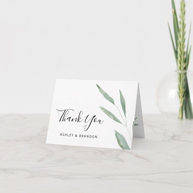 Sage Greenery Botanical Wedding Thank You Card (Front)