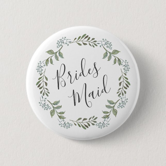 Sage Greenery Botanical Wreath Bridesmaid 6 Cm Round Badge (Front)