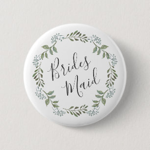 Sage Greenery Botanical Wreath Bridesmaid 6 Cm Round Badge