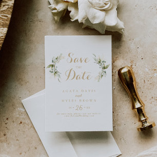Sage Greenery Eucalyptus Gold Calligraphy Wedding Save The Date